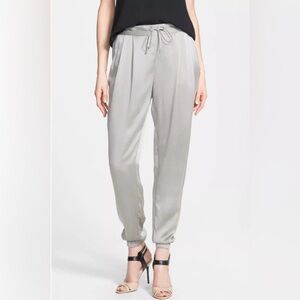 EILEEN FISHER NWOT Charmeuse Stone Slouchy Drawstring Silk Ankle Pant in Gray